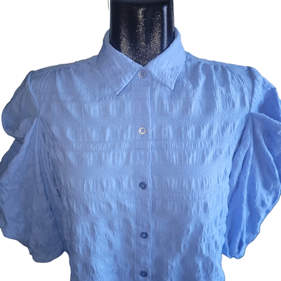 Icone By Simons Light Blue Textured Button-Up Blouse M - Picture 2 of 7